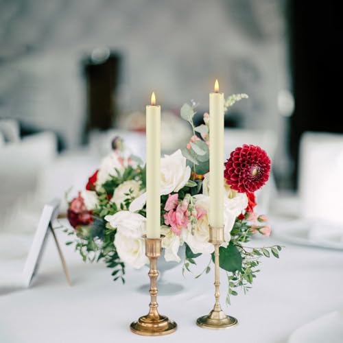 Image of YOROXRG 24 Pack LED Flameless Taper Candles with Timer, Dripless Fake Candlesticks with 3D Flickering Flame, 9.6 Inches White Window Candle for Fireplace Christmas Halloween(Ivory)