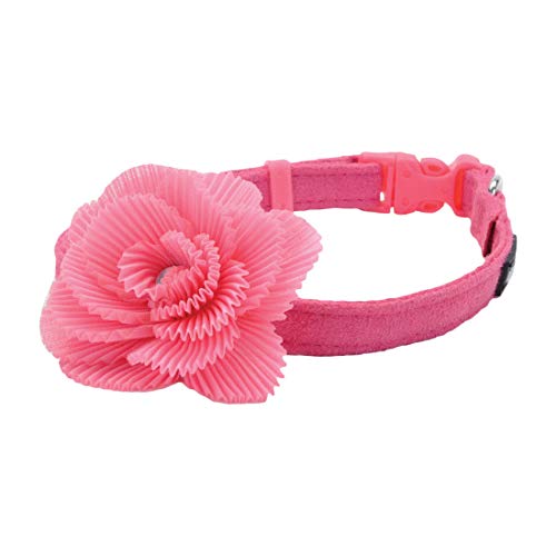 Coastal - Li'l Pals - Microfiber Pet Accessories Collar, Pink with Pink Flower, 3/8'' x 06''-08''