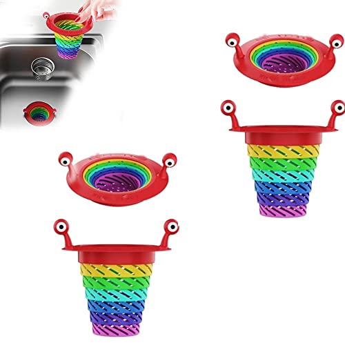 ROJADA Crépine d'évier de Cuisine Monster, Filtre de vidange d'évier Pliable en Plastique Monster Rainbow, crépine d'évier de Cuisine Mignonne pour l'élimination des ordures (2pcs)