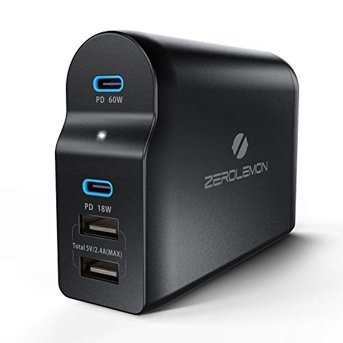 ZEROLEMON Dual USB C PD Charger, 90W 4-Port Desktop Charger, 60W & 18W Power Delivery Type C Ports & 2 USB A Ports for MacBook Pro/Air, iPad Pro, Dell XPS, iPhone 11 Pro Max/11 Pro/11 and More