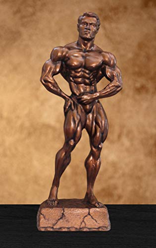 Male Bodybuilder Resin Sculpture - Bodybuilding Trophy (14" Tall, Gallery Bronze Finish)