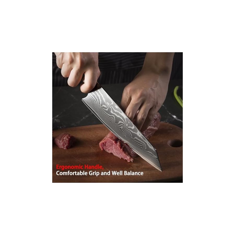 EANINNO Chef Knife 8 inch Japanese Damascus Kitchen Knife, Sharp Vg10 Chefs Knife 67 Layers High Carbon Damascus Stainless Steel Professional Cutting Knife