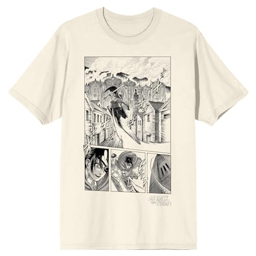 Attack On Titan Hange Manga Panels Crew Neck Short Sleeve Natural Men's T-Shirt-Small