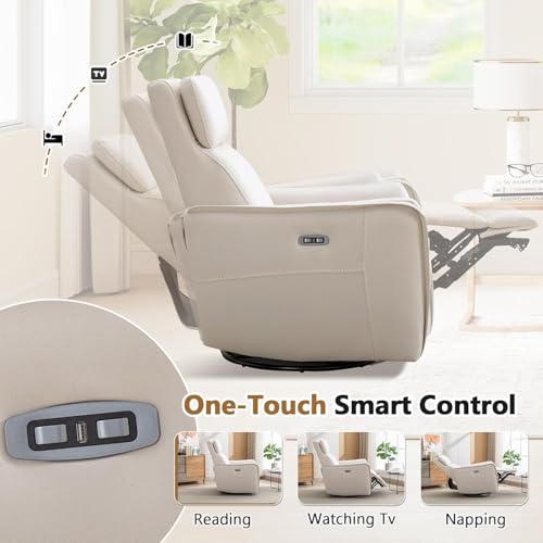 Image of HAOMARKETS Electric Swivel Rocker Recliner Chair Set of 2, Power Faux Leather Glider Rocking Recliners for Adults,360 Swivel Nursery Reclining Sofa with USB Charging Port, White