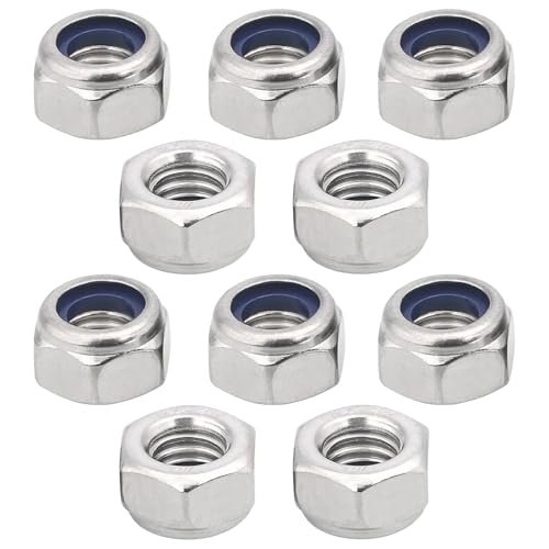 cyclingcolors 10x Tuerca Autoblocante de Acero Inoxidable A2 DIN 985 ISO 10511 Tuercas Hexagonales de Nailon para Tornillos Pernos Tuercas de Seguridad con Rosca Métrica, M4