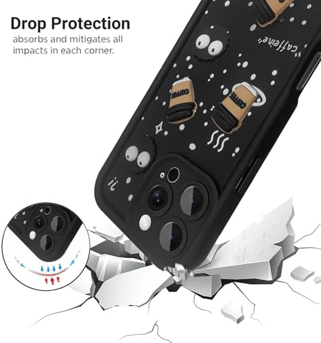 Image of SHINESTAR Back Cover for iPhone 16 Pro Max - 3D Cartoon Coffee & Eyes Design | Soft Silicone Shockproof Case with Full Camera Protection | Cute & Playful Phone Cover - Black