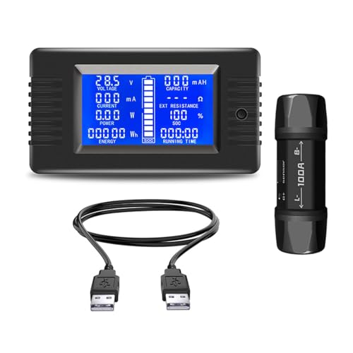 Image of HiLetgo PZEM-015 Digital Ammeter Voltmeter Energy Meter DC8-120V 0-50A Battery Capacity Indicator DC Power Kwh SOC Impedance Resistance with USB Shunt Dual USB Cable Length 1M