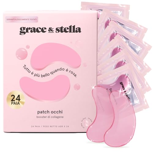 Patch Occhi Premiati (24 Paia, Rosa) – Premio Migliori Patch Occhiaie e Borse Naturali – Riduce Occhiaie, Gonfiori, Borse e Rughe – Maschera Occhi Vegan – Eye Patch by grace&stella