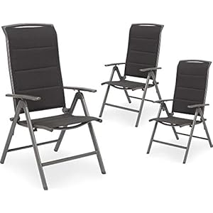 BRUBAKER Set van 3 Tuinstoelen Milano – Hoge Rugleuning Opvouwbaar – 8-voudig verstelbare Rugleuning – Vouwstoel…