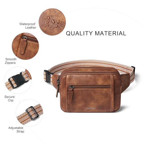 Image of LATMAP 3L TRIPLE ZIP Fanny Packs Belt Bag For Women Men Crossbody Waist Pack Sling Chest Bum Travel Bag Purse Faux Leather Fashion Cute Brown