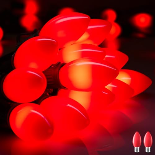 Minetom Vintage C9 LED Christmas Lights Outdoor, 50 Feet C9 String Lights with 50 Shatterproof Matte Bulbs, Connectable Waterproof Lights for Holiday Party Roofline Backyard Garden Patio, Red