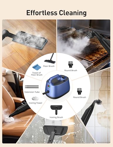 Image of Steam Cleaner for Home, 293F 58 PSI Powerful Multipurpose Handheld Steam Mop, 21 Attachments, 50Oz Capacity, Heavy Duty Steamer for Carpets, Floors, Cars, Tiles, Crack Cleaning, Turquoise