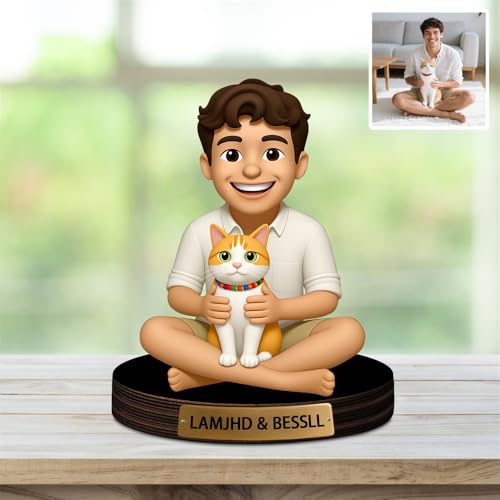 Reyrijf Custom Dog Pet Cat Photo Cartoon Desk Decor Photo Frame Sign Plaque, Personalzied Cartoon Portrait Picture Frame Regali per il compleanno di famiglia