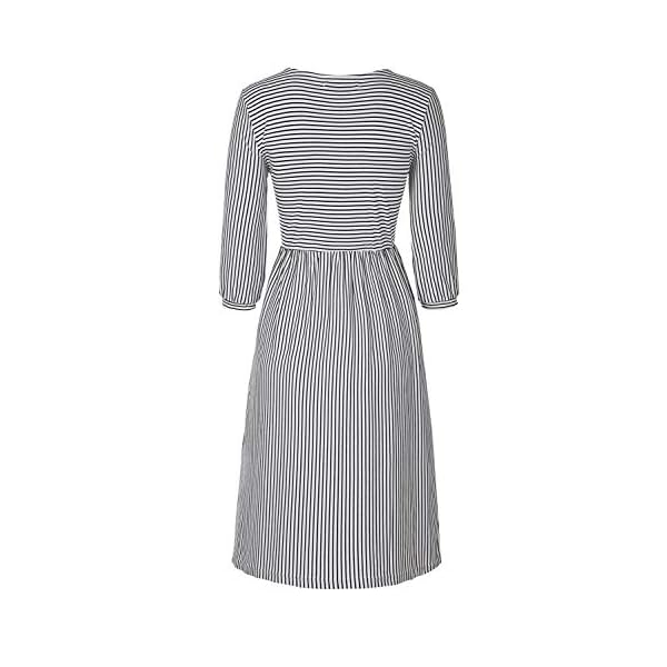 MEROKEETY-Womens-34-Balloon-Sleeve-Striped-High-Waist-T-Shirt-Midi-Dress MEROKEETY Women's 3/4 Balloon Sleeve Striped High Waist T Shirt Midi Dress