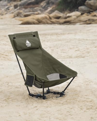 Image of OneTigris Dragonhide Camping Chair with Pillow Design, Comfortable Widened Seat Folding Chair, 275 lbs Capacity