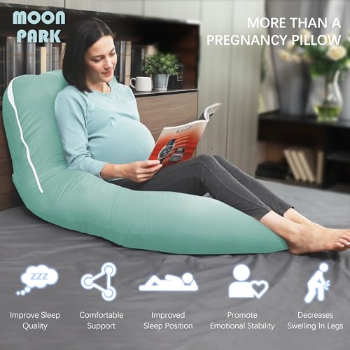 Image of MOON PARK Pregnancy Pillows for Sleeping - U Shaped Full Body Maternity Pillow with Removable Cover - Support for Back, Legs, Belly, Hips - 57 Inch - Turqouise - Cooling Cover
