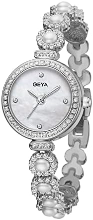 Women Watches Analog Quartz Watch Mosaic with Diamonds Pearl Bracelet Dress Watch for Female Waterproof Wristwatch with Silver Rhinestones Bracelet Watch Girls Elegant Stainless Steel Wrist Watch