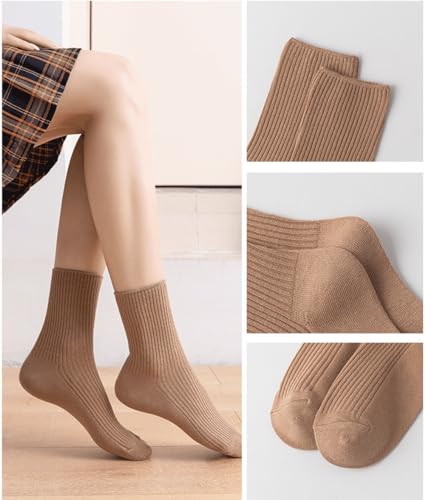 Women Sweat-absorbent Socks Above Ankle High Crew Socks for Women Girls Ladies Clothes 6 Pairs (Cotton Blend, Solid Color)2