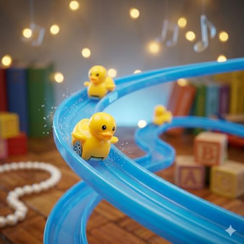 Image of Duck Slide Toy Set | Automatic Stair Climbing Duck | Toy with Lights & Music for Kids, Fun Cartoon Track Set for Boys & Girls