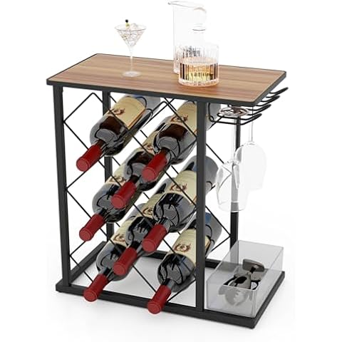 COSTWAY 8 Bottle Wine Rack with Glass Hanger Cover