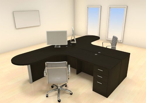 Two Persons Modern Executive Office Workstation Desk Set, Ch-Amb-S33 (Black Cherry) #TOP4