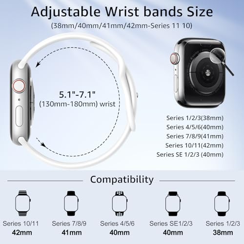 Image of 6 Pack Sport Bands Compatible with Apple Watch Band 38mm 40mm 41mm 42mm 44mm 45mm 49mm 46mm,Silicone Waterproof Strap for iWatch Apple Watch Series 11 10 9 Ultra 8 7 6 5 4 3 2 1 SE Women Men