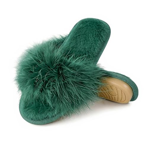 Image of Fur Story Women's Furry Slippers Open Toe Fuzzy Slippers Memory Foam Fluffy House Sandal