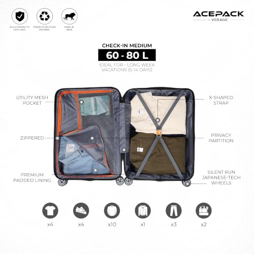 Image of ACEPACK by Verage - STARLINK Unbreakable Hard Side Polypropylene Luggage Set of 2 (Cabin 41L + Medium 74L) | Lightweight Suitcase Set with 360 Silent Spinner Wheels, Number Lock & Telescopic Handle