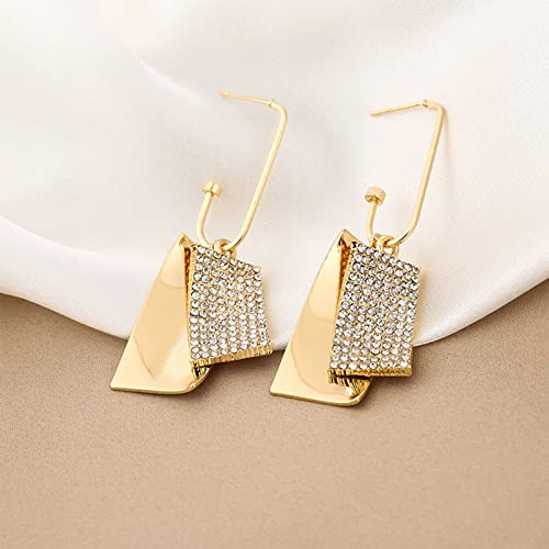 Statement Stud Earrings Dangle For Women Girls Rectangular Diamond Earrings Jewelry Birthday Proposal Gifts Bridal Engagement Bohemian Amethyst Daily Work Jewelry For Women Girls (Gold, One Size) #TOP5