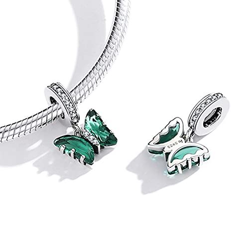 Image of MUNDELL Authentic 925 Sterling Silver Green Butterfly Charm for Original Silver DIY Bracelet or Bangle Jewelry Make Pendants