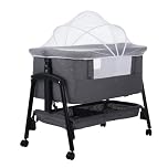 Kisdream 3-in-1 Baby Crib: Baby Cradle Bassinet with Mattress and Changing Table | Folding Adjustable & Rocking | Travel Crib Portable Design with Mosquito Net and Wheels