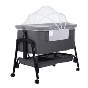 Kisdream 3-in-1 Baby Crib: Baby Cradle Baby Bassinet with Mattress and Changing Table | Baby Cot Folding Adjustable & Rocking | Travel Crib Portable Design with Mosquito Net and Wheels