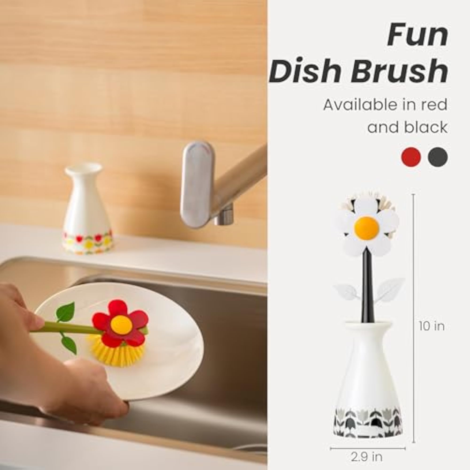 Flower Power Nylon Dish Brush with Vase Holder, 11.5-Inches