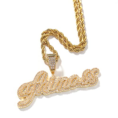 Custom Name Pendant Necklace Iced Out Chain for Men Hip Hop Micropave Simulated Diamond Chain A-Z Nameplate Letter Pendant Necklace with Rope Chain/Tennis Chain for Women Men3