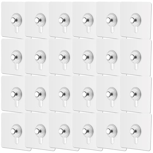 24 piezas Gancho de Imagen Pegajoso, Cuelga Facil Cuadros sin Clavos, Colgar Cuadros sin Agujeros, Ganchos Autoadhesivos Transparentes,para Vidrio, Metal, Marcos, Espejos