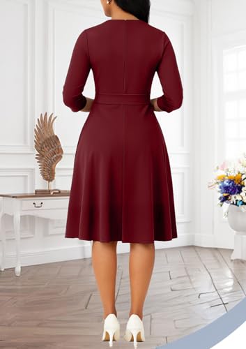 Image of Casual Dresses for Women Midi Church A-Line Fit and Flare Dress Crewneck 3 /4 Sleeve Party Dress