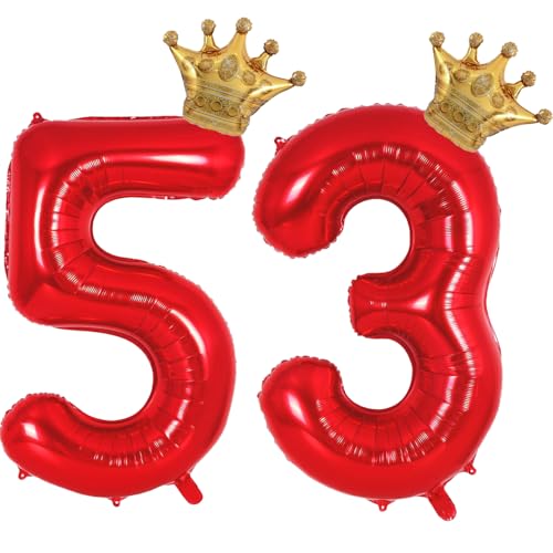 Red 53 35 Balloon Numbers 40 Inch Giant 53th 35th Birthday Balloon, Helium Mylar Foil Number 53 35 Balloons for Red and Gold Birthday Party Decorations Supplies for Men Women, Crown Balloons