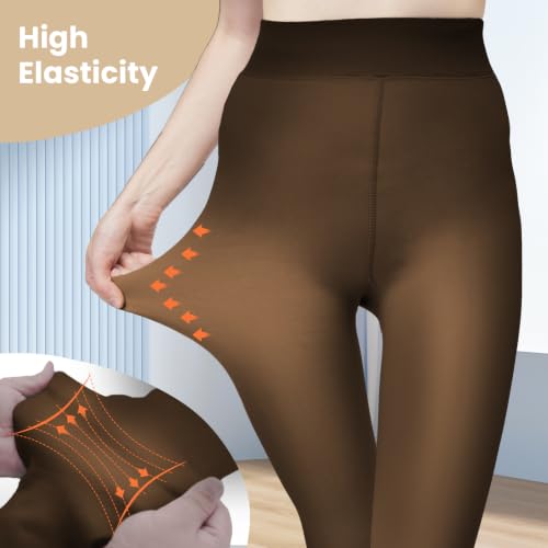 Image of X-CHENG Women Fleece Lined Tights Fake Translucent Sheer Thermal Tights