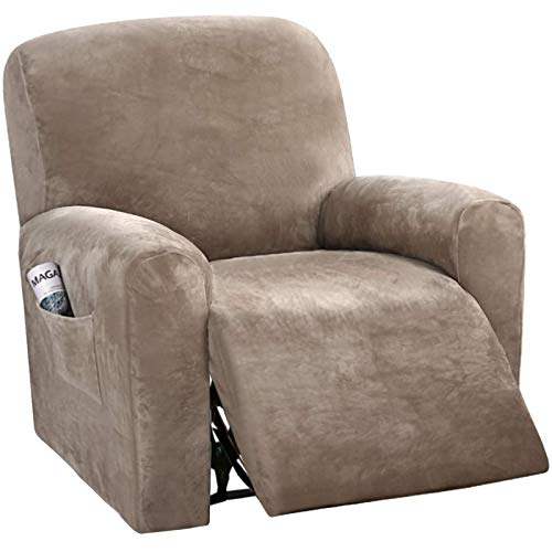 GYHH Terciopelo Elástica Funda De Sillón Relax, Suave Felpa Funda De Silla Reclinable Sillones Reclinables De 4 Piezas (Taupe) Cover