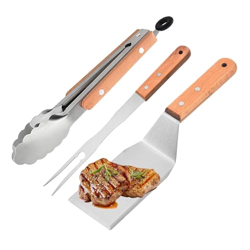 Ensemble de 3 Grattoirs Plancha - Spatule Inox, Pince à Nourriture et Fourchette à Viande, Utilisable comme Spatule pour Poêle, Accessoire Plancha,...