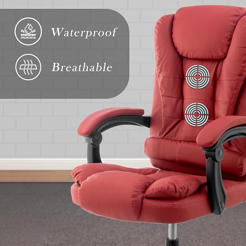 Image of Casa Copenhagen Italia Premium Leatherette Office Chair for Work | Boss Chair, Ergonomic Executive, Luxurious Cushioned Arms & Seat, 2 Point Back Massager, Heavy Duty Metal Base (Burgundy)