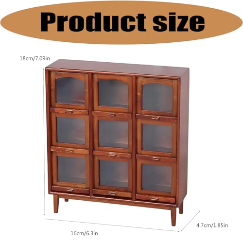Gabinete de madera miniatura que organiza miniaturas y accesorios de colección con 9 nichos 7