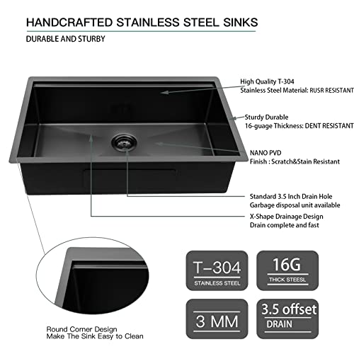 25 Kitchen Sink Black Stainless - Lordear 25 Inch Kitchen Sink Drop In Workstation Gunmetal Black 16 Gauge Stainless Steel Topmount Kitchen Sink Laundry Utility Room Sink Basin #TOP5