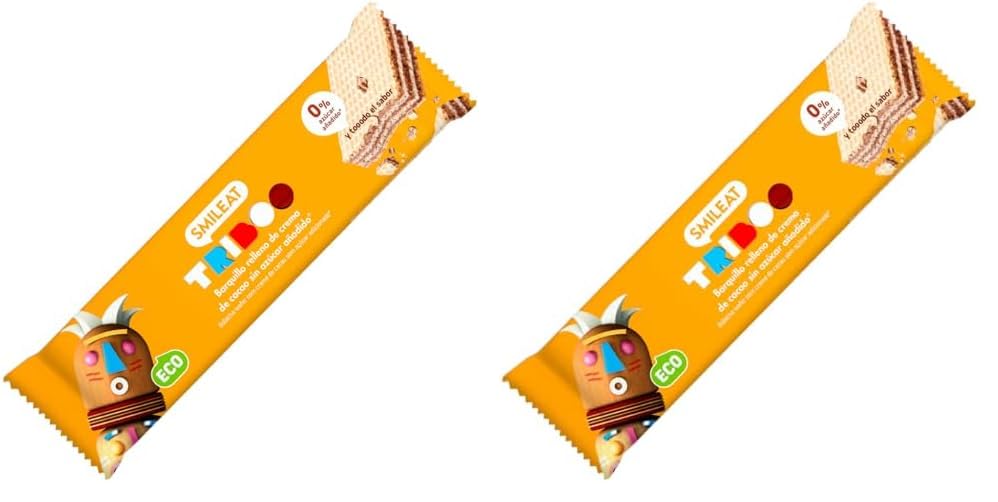 Smileat TRIBOO, Barquillo Ecológico Relleno de Crema de Cacao - Snack Infantil Sin Azúcares Añadidos, Alto contenido de fibra - Merienda para Niños - 30g (Paquete de 2)