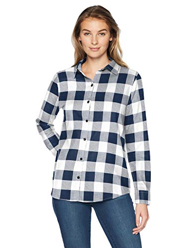 Amazon Essentials Women's Classic-Fit Long-Sleeve Lightweight Plaid Flannel Shirt, Navy Buffalo Plaid, X-Large #TOP13