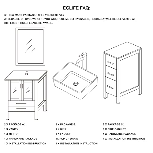 Eclife 72” Bathroom Vanity Sink Combo Black W/Side Cabinet Vanity White Ceramic Vessel Sink And Chrome Bathroom Solid Brass Faucet And Pop Up Drain, W/Mirror (2T03 2B02 2B11) #TOP7