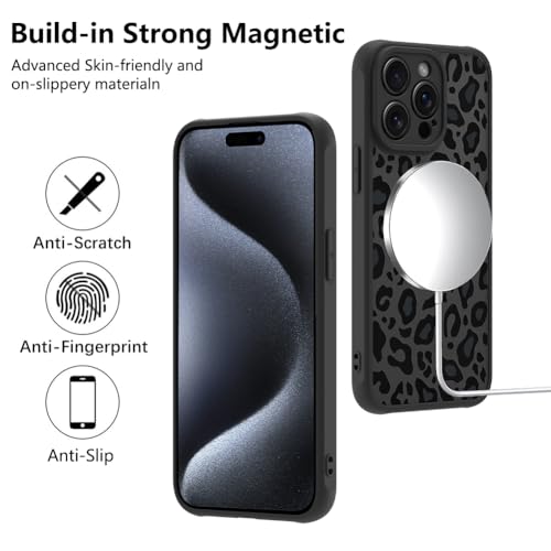 Image of KANGHAR Case for iPhone 15 Pro Phone Case Leopard Printed Pattern | Cute Cheetah [Compatible with Magsafe] Protective Magnetic Case for Girls Women Men 6.1 inch