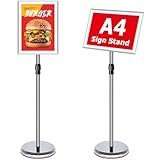 Support d'Affiche Réglable et Rotatif: Support d'affiche VAIIGO A4 réglable de 109cm à 141cm avec rotation à 360° et basculement à 180° pour une visualisation multi-angle optimale. Maintient fermement les affiches en orientation paysage et portrait