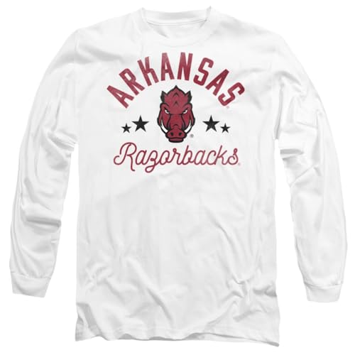 LOGOVISION University of Arkansas Razorbacks Unisex Adult Long-Sleeve T Shirt, White, Medium