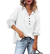 REVETRO Womens V Neck Long Sleeve Henley Shirts Button Down Sweatshirts Hoodies Tunic Tops with D...